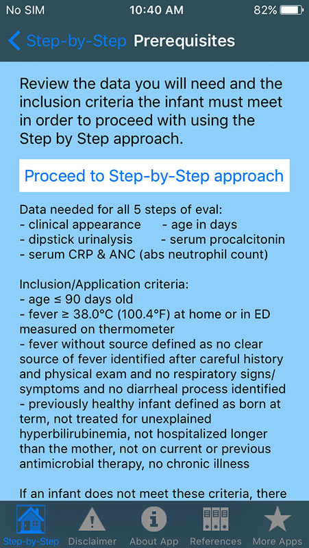 Step-by-Step Febrile Infant App, risk assessment of invasive bacterial ...