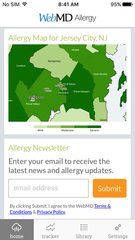 WebMD Allergy App, comprehensive allergy resource and tracker with