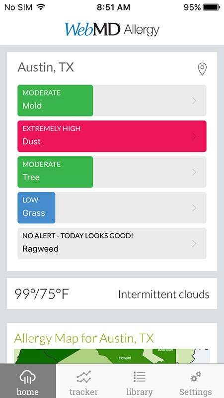 WebMD Allergy App, comprehensive allergy resource and tracker with