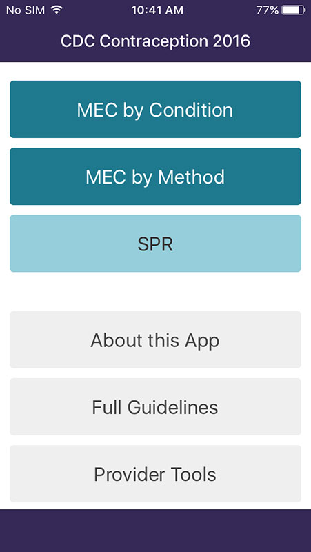 CDC Contraception App, recommendations for the contraceptive use based ...