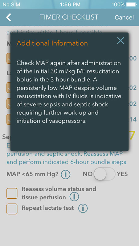 Sepsis Timer App, a timed checklist to help support clinical decisions ...